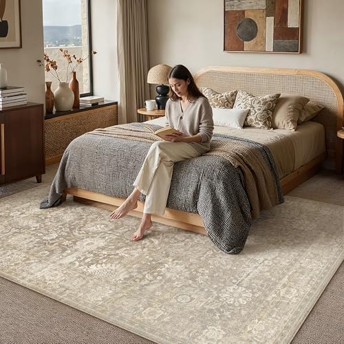 HUGEAR Area Rugs 9x12 Beige Vintage Rug for Living Room - Image 3