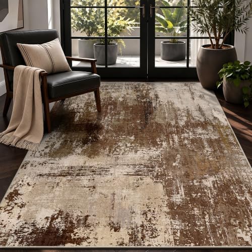 4x6 Rugs for Entryway - Modern Abstract Washable Rug, Ultra Soft Non Slip Low Pile Small Rug, Floor Carpet for Foyer Hallway Kitchen Laundry Bedroom Home(A‑Brown) by Yarooge