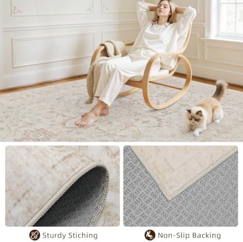 8x10 Area Rugs Living Room: Bedroom Washable Carpet Warm Beige - Image 4