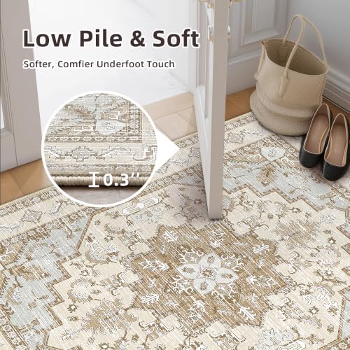 Area Rugs Runner 2x6 Washable Non-Slip Boho Indoor Carpets, Beige Tan - Image 5