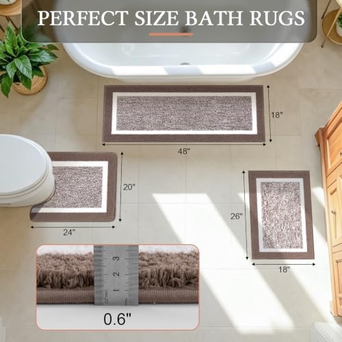 Pauwer Bathroom Rugs 3 Piece Set, Non Slip Washable Bath Mat, Coffee - Image 2