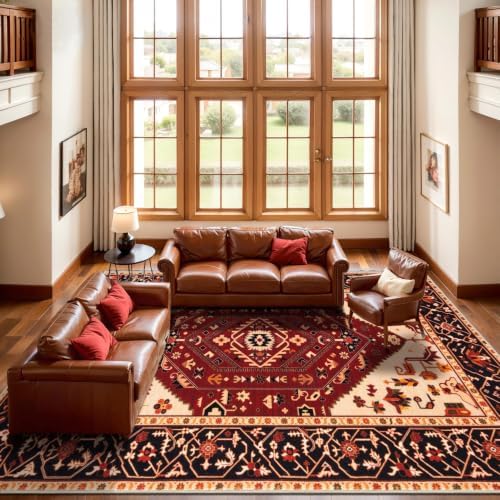 SERISSA 9x12 Washable Non Slip Boho Area Rug for Living Room，Red Black - Image 3