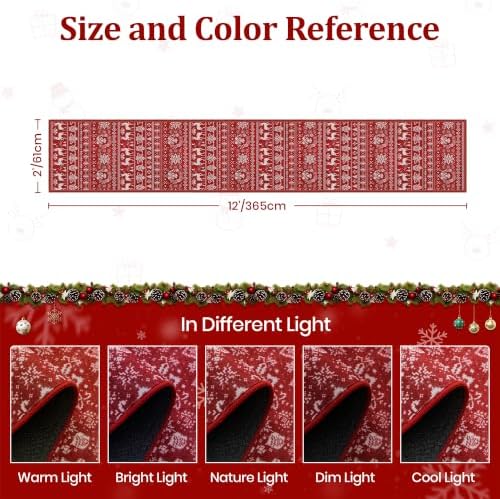 Miukiki 2x12 Christmas Runner Rug for Living Room Washable Hallway Rug Red - Image 2