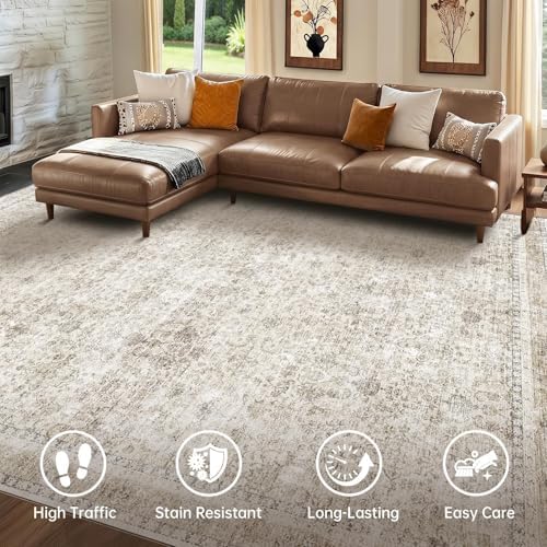 Sasttie 9x12 Area Rugs, Ultra-Soft Washable Rug for Living Room, Beige - Image 3