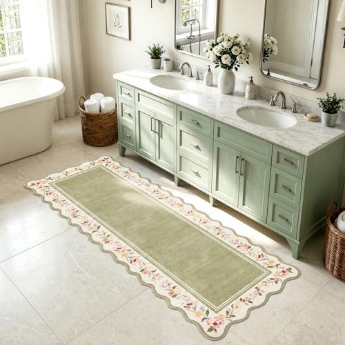 Lahome Floral 2'x 6' Washable Kitchen Runner Rug, Green Bathroom Runner Rug - Image 4