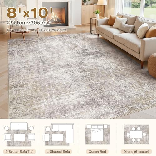 kakania Abstract 8x10 Area Rugs for Living Room: Washable Rugs Brown Gold - Image 2