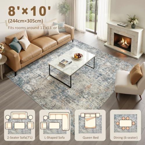 kakania Washable 8x10 Area Rug for Living Room: Abstract Modern Home Decor - Image 2