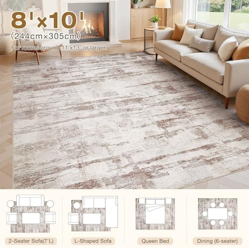 kakania Abstract 8x10 Area Rugs for Living Room: Washable Rugs Light Brown - Image 2