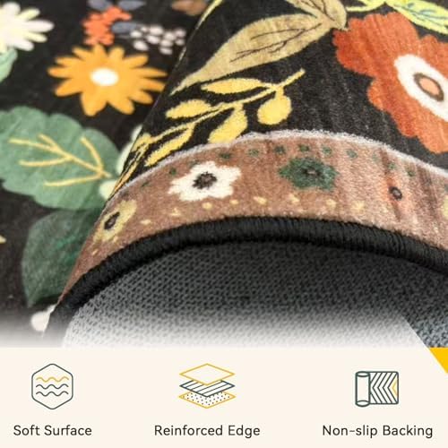 RELEANY Floral Washable 4x6 Area Rugs Black/Yellow - Image 4