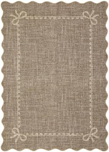 GarveeHome Scalloped Bow Rug 9x12 Washable Brown Rug for Living Room - Image 5