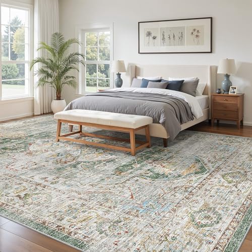 befbee 10x14 Area Rugs for Living Room, Washable Vintage Non Slip Rug Green - Image 7