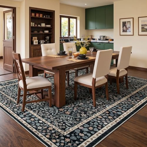Lofus Black Boho Floral Rug 9x12, Washable Large Living Room Area Rugs - Image 2