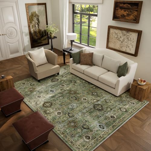 Washable Area Rugs for Living Room: 5x7 Rug Boho Vintage Rugs Stain Resistant Non Slip Low Pile Lightweight Soft Carpets for Bedroom Kitchen Dining Room Nursery Kids Room Farmhouse Home Office - Image 2
