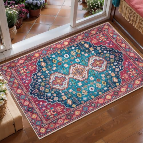 Tangsoo Colorful 2x3 Washable Rugs for Entryway, Boho Non Slip Small Rug by Tangsoo