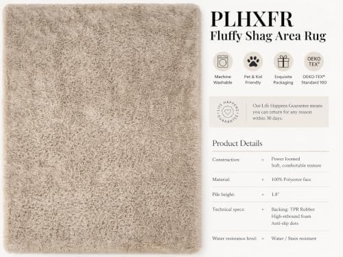 PLHXFR 9x12 Area Rugs Living Room: Fluffy Bedroom Rug Shag Carpet Camel - Image 4