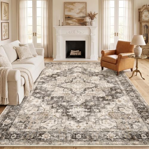 Garvee 8x10 Living Room Rug Soft Vintage Boho Brown Grey Washable Area Rug by Garvee