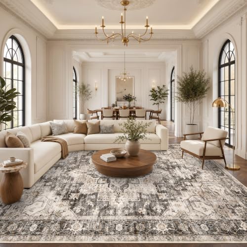 Garvee 10x13 Living Room Rug Large Vintage Boho Brown Washable Area Rug by Garvee