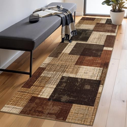 Washable 3x10 Runner Rug for Hallway Kitchen Bedroom, Red-Brown - Image 2