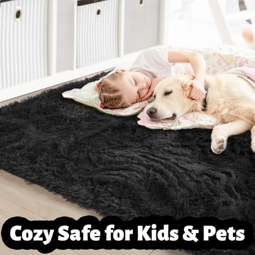 Amdrebio Black Shag Kids Area Rug 5x8 for Boys Bedroom Living Room Playroom - Image 4