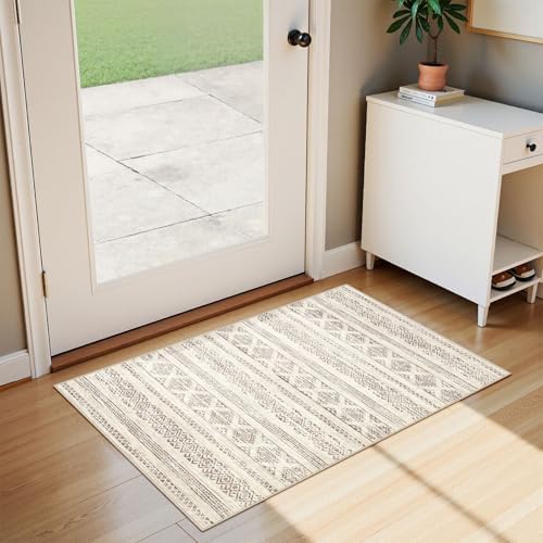 Tortania Area Rug Living Room Rugs - 2x3 Washable Soft Neutral Boho Moroccan Farmhouse Mat Indoor Floor Carpet for Bedroom Under Dining Table Home Office Decor - Brown by Tortania
