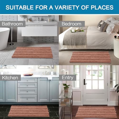 H.VERSAILTEX Bath Rugs for Bathroom Non Slip Bath Mats Extra Thick Chenille Striped Rug 20" x 32" Absorbent Non Skid Fluffy Soft Shaggy Washable Dry Fast Plush Mat for Indoor, Bath Room - Muted Clay - Image 6