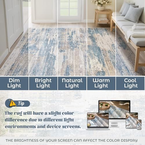 XLUEZ 10x14 Area Rugs for Living Room, Washable Modern Abstract Large Area Rug Neutral Soft Non Slip Kids Rug Stain Resistant Indoor Carpet for Bedroom Dining Room Playroom Office(BlueBeige, 10'x14') - Image 6