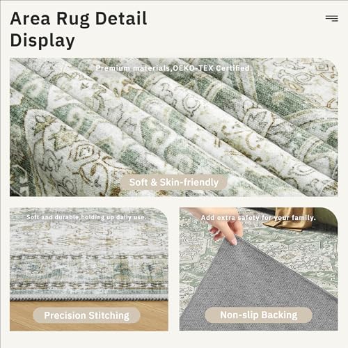 Soalmost 10x14 Area Rugs for Living Room Washable Rug Non-Slip Green/Brown - Image 6