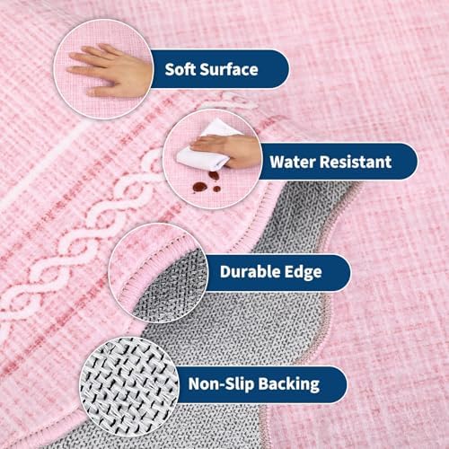 GarveeHome Scalloped Washable Runner 2x8 Rugs for Entryway Non Slip, Pink - Image 4