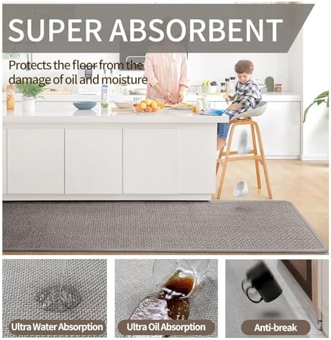 YDKGL Long Kitchen Runner Rugs Kitchen Mat Non Slip Washable Gray 17"x71" - Image 5