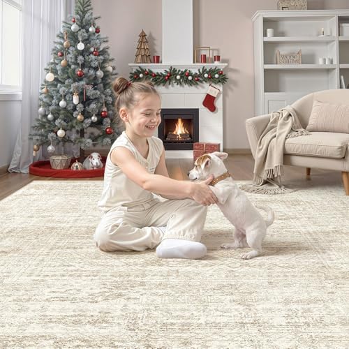 UERMEI Square Area Rugs : Washable 8x8 Neutral Modern Abstract Carpet for Living Room Bedroom - Soft Floor Mat with Non Slip Backing for Kitchen Nursery Dorms Farmhouse Home Decor - Beige/Brown - Image 5