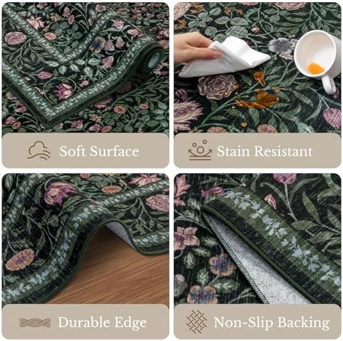 10x12 Area Rug Living Room: Soft Floral Washable Carpet Green - Image 7
