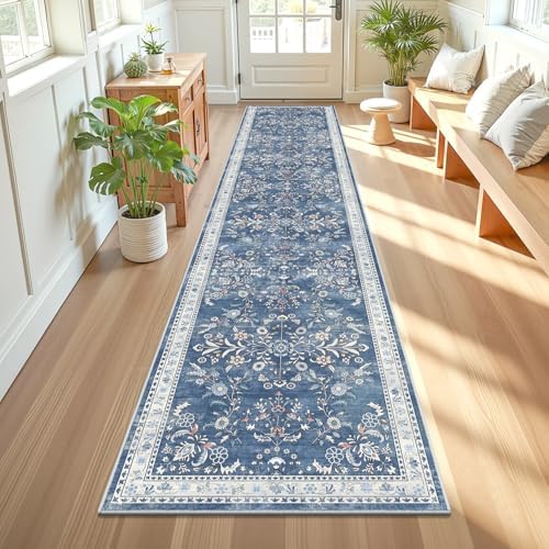 Yamaziot 2x10 Washable Hallway Runner Rug Non Slip Floral Carpet, Blue by Yamaziot