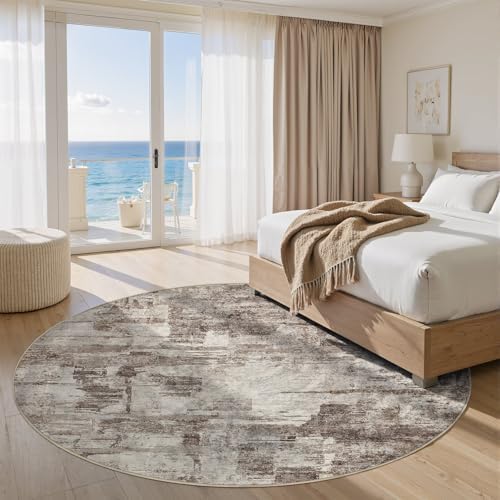 kakania Abstract 8x8 Round Rugs for Living Room: Circle Rugs 8FT Brown - Image 3