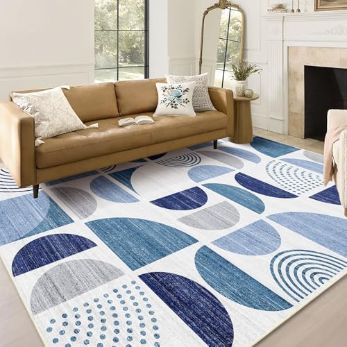 MUJOO 5x7 Area Rugs Washable,Blue Boho Rugs Non Slip Modern Abstract - Image 3