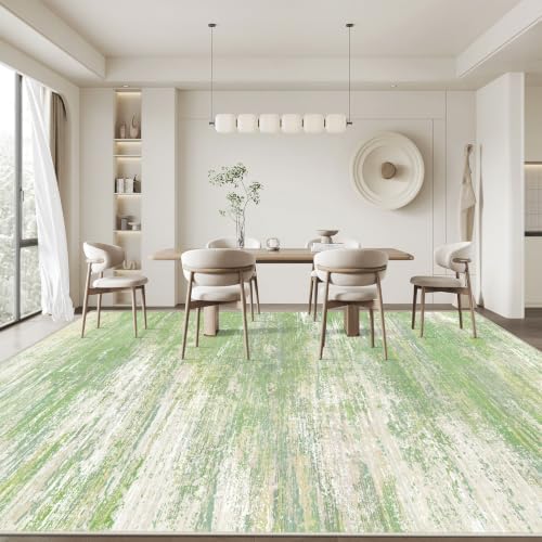 Washable Rug 9x12 Area Rugs for Living Room: Large Neutral Soft Rug Abstract Non Slip Low Pile Modern Carpet for Bedroom Kitchen Nursery Office Dining Room Indoor (Green, 9'x12') - Image 3