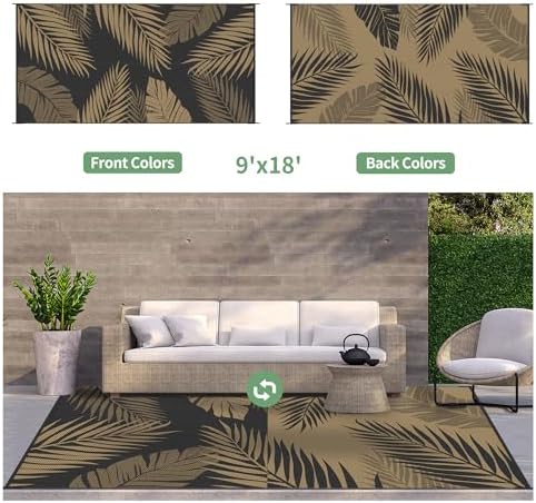 GENIMO Outdoor Rug, Waterproof Plastic Rugs 9'x18' for Camping Black Brown - Image 2