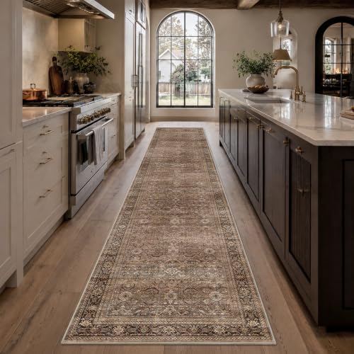 Schweek 3x12 Washable Kitchen Runner Rug Non Slip Hallway Rug Vintage Brown - Image 3