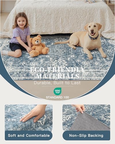 Madane 6x9 Area Rugs for Living Room, Washable Soft Rug Blue - Image 6