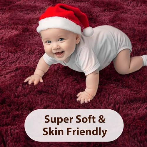FinRèc Home 9x12 Non-Slip Fluffy Area Rugs for Living Room (Red) - Image 5