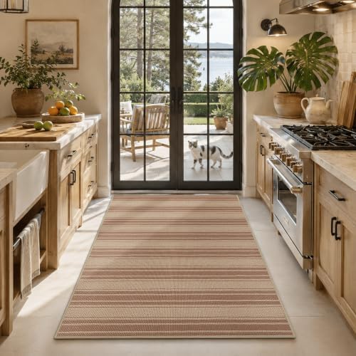 Striped Easy Jute 4x6 Outdoor Rug Washable Non Slip Khaki Rugs for Entryway Indoor Outdoor Farmhouse Neutral Front Door Mat for Backyard Patio Proch Living Room by Zeeinx