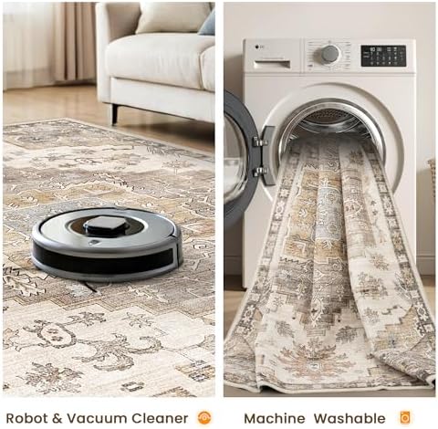 befbee Washable Area Rug 5x7, Stain Resistant Brown Carpet for Bedroom - Image 5