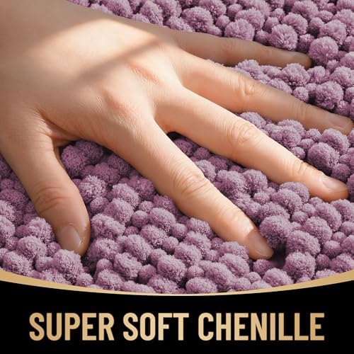 OLANLY Thick Chenille Small Bathroom Rugs Mats 24x16, Deep Plum - Image 2