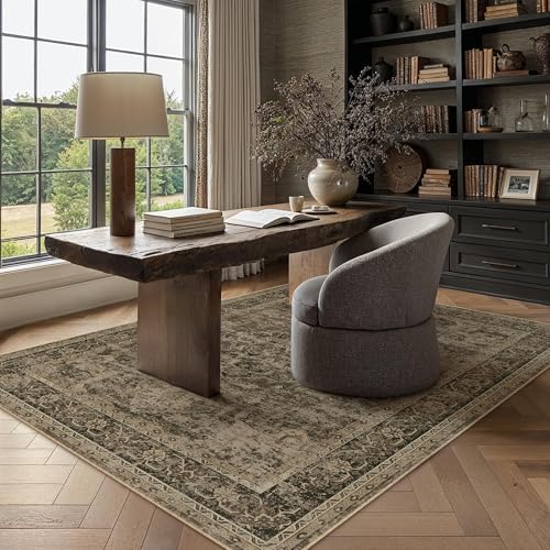 PureCozy Brown Area Rug 5x7 Vintage Oriental Distressed - Image 5