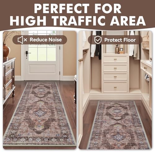 2x6 ft Bedroom Runner Rugs for Hallways Non Slip Hallway Runner Rugs Washable Kitchen Runners Rug Entryway Laundry Room Rug Dresser Runners Long Pink Brown - Image 4