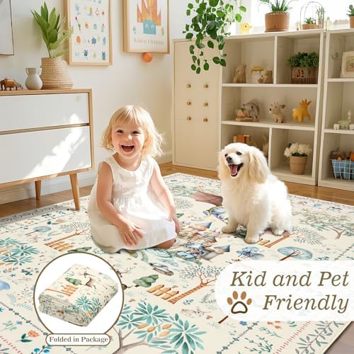 nesrt Washable Area Rugs for Living Room 5x7ft Beige, Soft Dragon Animal Print Bedroom Rugs Non Slip, Botanical Forest Kids Nursey Playroom Floor Carpets for Dining Room Farmhouse Home Office Decor - Image 3