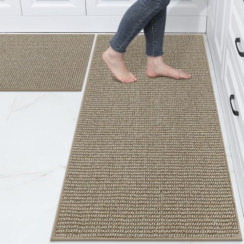 BEQHAUSE Kitchen Rugs and Mats 2PCS Non-Slip, 24"x36"+24"x60", Light Beige by BEQHAUSE