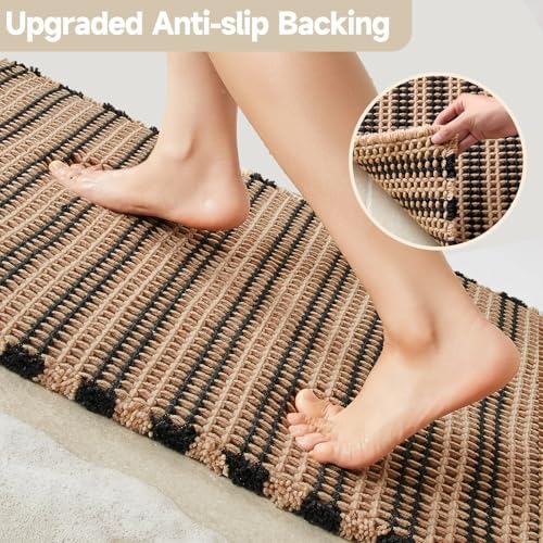 TYUU Waffle Bath Mat, Boho Bathroom Rugs Non Slip, 30x20 Black & Khaki - Image 5