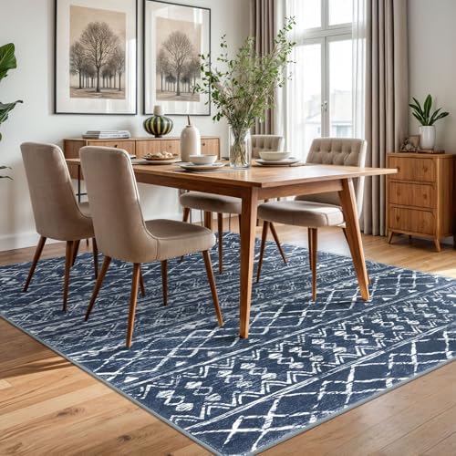 KUTA Area Rug 5x7 Navy Blue, Washable Boho Living Room Moroccan Rugs - Image 3