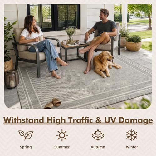 MontVoo-Outdoor Rug-Patio Rug 8x10 ft Polypropylene Indoor Outdoor Rugs Outdoor Carpet for Patio Deck Balcony Porch, Textured Weave, Durable for High Traffic, Fade-Resistant, Modern Silver Grey - Image 4