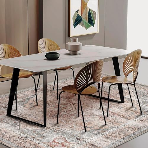 CHAMPLANT Area Rug 5'x7' Light Cyan and Light red Washable Rug Vintage Traditional Floor Cover Thin Retro Kitchen Indoor Distressed Non Slip Carpet for Living Room Bedroom Dining Room - Image 2
